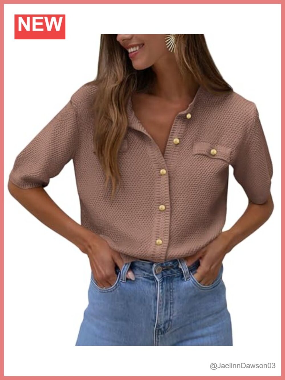 Women's V Neck Button Down Shirt Soft Knit Short Sleeve Casual Top